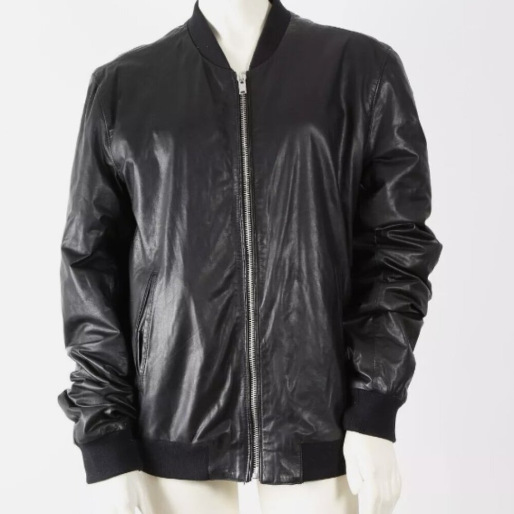 Black Lambs Leather Bomber Jacket